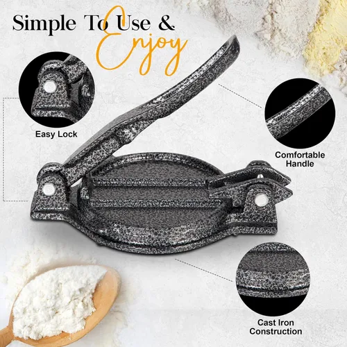 Miniatura 4 de Alpine Cuisine Prensa Gordita de hierro fundido de 5 pulgadas, fabricante de Gordita duradero adecuado para harina, chapattis, roti y prensa