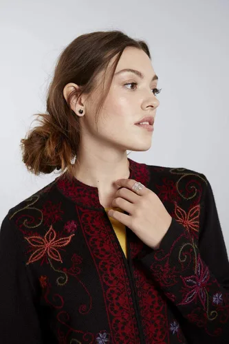 Miniatura 6 de Invisible World Women's Sweater Coat Baby Alpaca Embroidered Cardigan Ottoman