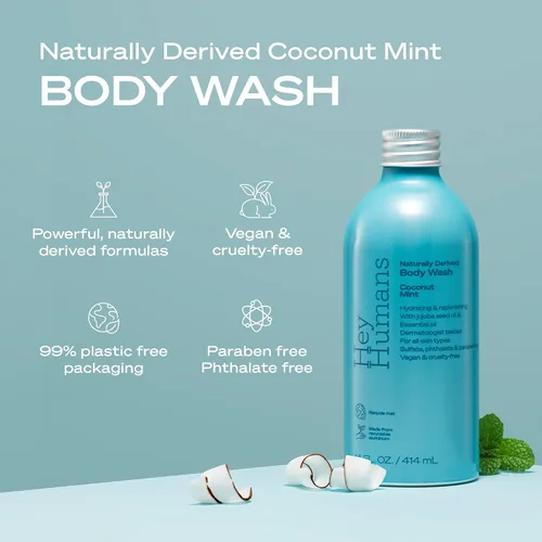 Miniatura 3 de Hey Humans Gel de baño hidratante de menta de coco con ingredientes naturales y aceite de jojoba, limpio, vegano, sin sulfatos para baño y baño