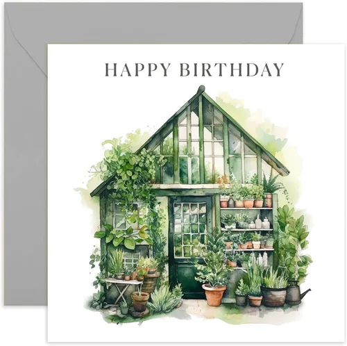 Old English Co.Green House - Tarjeta de feliz cumpleaños para él o ella, regalo especial de cumpleaños para jardinero, tarjeta de cumpleaños para