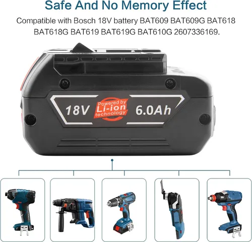 Miniatura 2 de TREE.NB 2 paquetes BAT609 6000mAh 18V batería de litio de repuesto para Bosch 18V herramientas eléctricas inalámbricas BAT609 BAT609G BAT610G BAT611