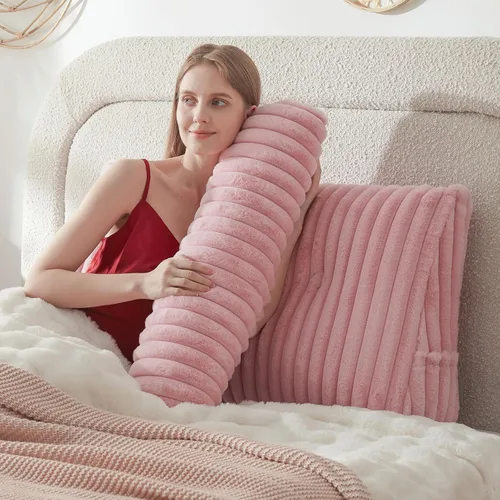 Miniatura 21 de Almohada de cabecero + una almohada larga de cuello enrollado Almohada para el cuerpo, almohada de cabecero en forma de cuña de pelo sintético