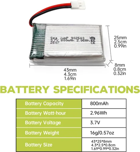 Miniatura 3 de sea jump Batería Lipo de 3.7 V 800 mAh 25C con enchufe Molex y cable de carga USB compatible con WLtoys SYMA la mayoría de drones, cuadricópteros