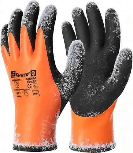Schwer Guantes de trabajo de invierno 100% impermeables, ANSI A2, resistentes a los cortes, guantes de congelador para clima frío al aire libre,