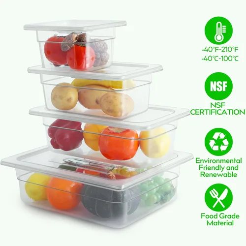 Miniatura 7 de Paquete de 6 sartenes transparentes de 1/3 de 4 pulgadas con tapas, recipientes de almacenamiento de alimentos transparentes de policarbonato 34/36