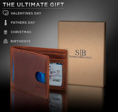 Miniatura 30 de SERMAN BRANDS RFID Blocking Slim Bifold Genuine Leather Thin Minimalist Front Pocket Wallets for Men Billfold Wallet Men Gift
