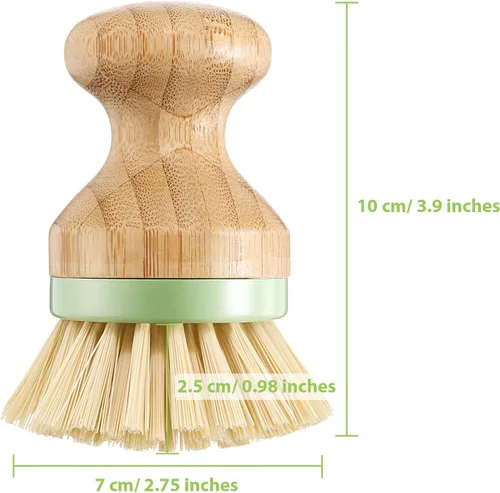 Miniatura 2 de 4 cepillos de bambú para fregar platos con soportes, de madera, de bambú, redondos, cerdas rígidas, cepillos para lavar platos, ollas, sartenes