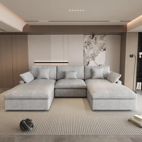 Miniatura 46 de WJShome Sofá Seccional Cloud Couch de 83 pulgadas para sala de estar, sofá seccional modular relleno de plumón, sofás en forma de L con otomana