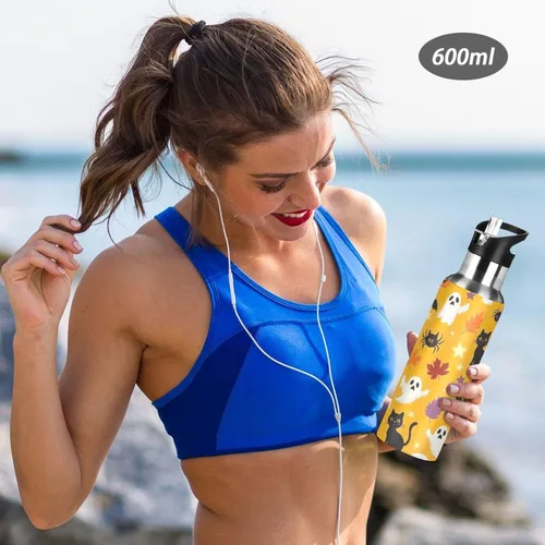 Miniatura 6 de Stainless Steel Vacuum Insulated Water Bottle 32 Oz, Leakproof Water Bottles for Gym Outdoor Travel School, Cute Halloween Orange