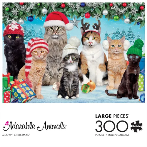 Buffalo Games - Meowy Christmas - Rompecabezas navideño de 300 piezas - Rompecabezas colorido y festivo para adultos - Piezas cortadas con