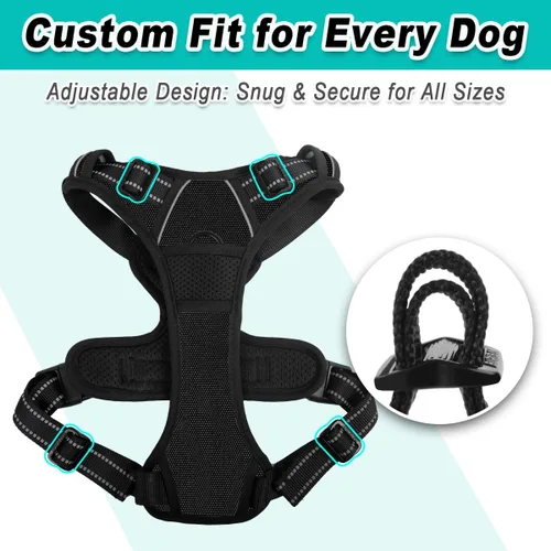 Miniatura 6 de BARKBAY Arnés para perro sin tirones para perros grandes, ajustable, reflectante, cómodo, sin estrangulamiento, resistente, perfecto para Negro