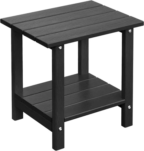 Miniatura 21 de Mesa auxiliar redonda de 2 niveles para exteriores con veta similar a la madera, mesa auxiliar Adirondack de HDPE para patio, mesa auxiliar Azul