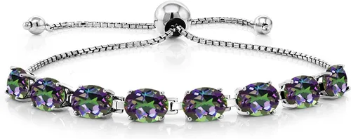Miniatura 141 de Gem Stone King Pulsera de plata de ley 925 con piedra natal ovalada de 0.276 x 0.197 in para mujer, totalmente ajustable hasta 9 pulgadas