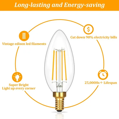 Miniatura 4 de Brightever Bombillas LED E12 para candelabro, equivalentes a 60 W, 2700 K, blanco suave, 620 lúmenes, bombilla LED de 6 W para lámpara de araña, 60w