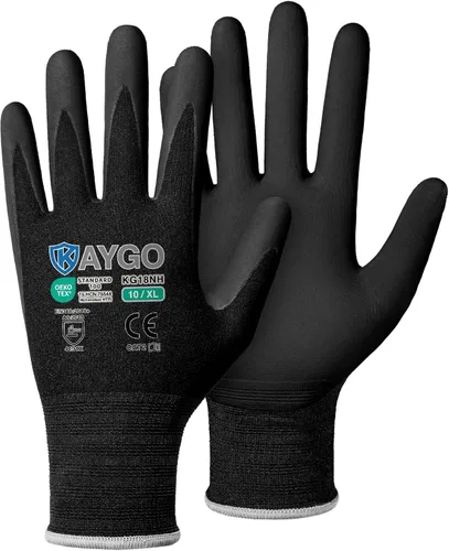 Miniatura 66 de KAYGO Guantes de Trabajo de Seguridad con Revestimiento de Nitrilo MicroFoam, 3 Pares KG18NB, Guante de Punto Sin Costuras de Nylon con Dedos Gris