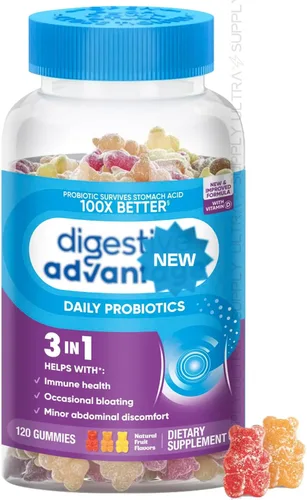 Digest_Advantage - Gomitas probióticas (120 unidades, paquete económico), salud intestinal diaria y apoyo inmunológico con vitamina D, sin gluten,