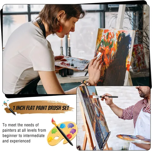 Miniatura 5 de Zonon 20 pinceles planos de pintura acrílica, accesorios de manualidades, premios de aula, regalos pequeños, pinceles de pintura de acuarela, a Negro