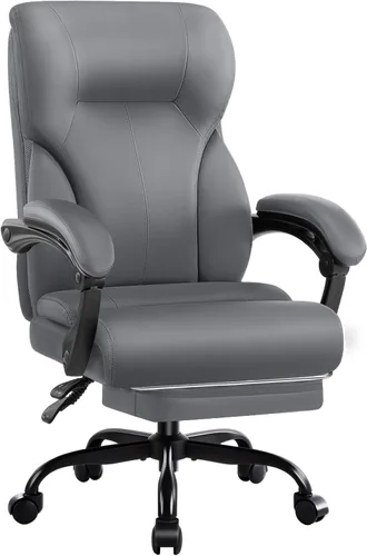 Silla de oficina ejecutiva, silla de escritorio ergonómica y cómoda con reposapiés y reposabrazos acolchados, piel sintética resistente para Negro