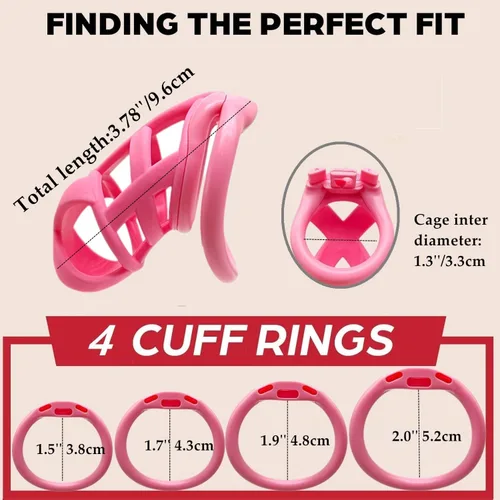 Miniatura 2 de Dispositivos de jaula de castidad masculina, nueva jaula ergonómica ligera para pene de hombre, jaula de bloqueo de casidad rosa con anillos de 4