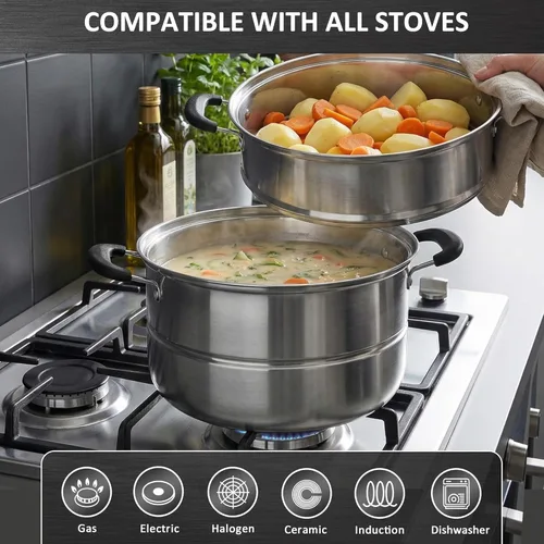 Miniatura 4 de AuFranc® Vaporizador de 8 cuartos de galón para cocinar, olla de vapor de acero inoxidable con cesta de vapor, olla multiusos con tapa fría