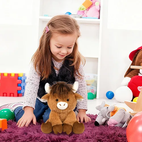 Miniatura 3 de Highland Cow - Animal de peluche esponjoso de 8 pulgadas con pelo elegante, juguete suave de peluche Kawaii abrazable de vaca para niños, niños