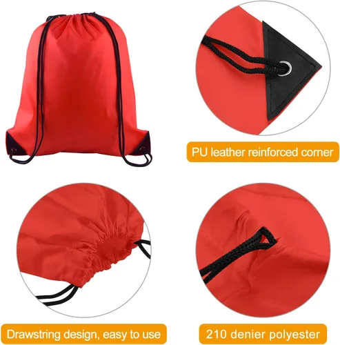 Miniatura 3 de KUUQA 40 bolsas de mochila con cordón, bolsas de almacenamiento para escuela, gimnasio, viajes, Rojo -, Classic