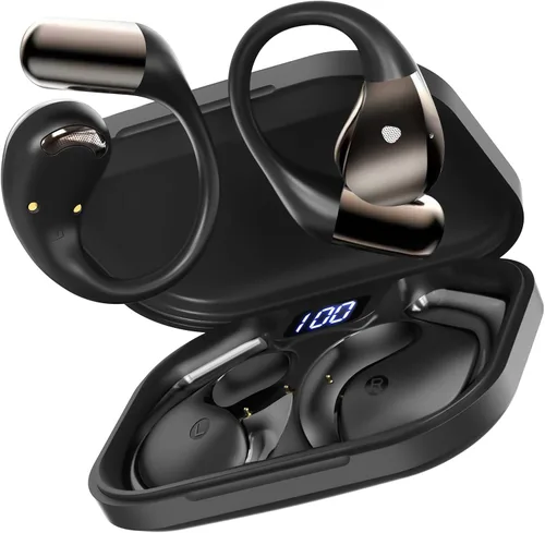 Auriculares de oreja abierta, auriculares inalámbricos Bluetooth 6.0 de sonido potente, auriculares de oreja abierta 40H con micrófono ENC, ganchos