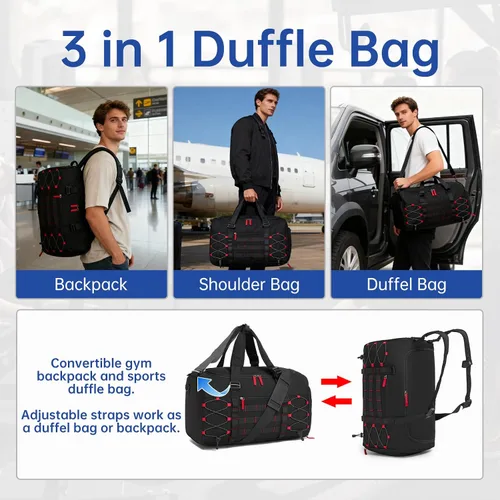 Miniatura 2 de Bolsa táctica de gimnasio para hombres, 35L de viaje, bolsa de lona deportiva con compartimento para zapatos, bolsa de entrenamiento impermeable