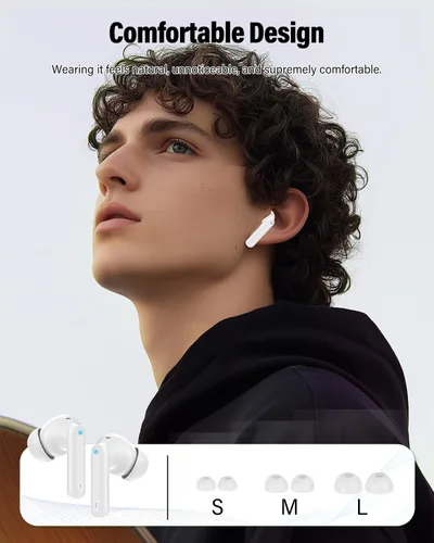 Miniatura 7 de Auriculares inalámbricos, Bluetooth 5.4, estéreo de bajos, auriculares con micrófono con cancelación de ruido, pantalla LED en el oído, llamadas
