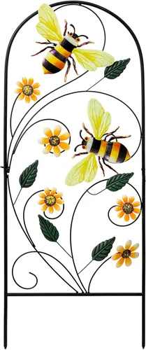 YEAHOME Estacas Decorativas de Metal para Jardín de Primavera de 34 Pulgadas con Flores y Abejas, Estilo Metálico Vibrante, Estacas Decorativas de