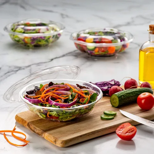 Miniatura 3 de GUSTO 50 cuencos de ensalada de plástico transparente con tapas, recipientes de ensalada desechables, perfectos para llevar, ensaladas y preparación