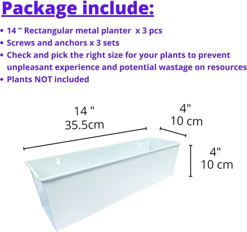 Miniatura 2 de LaLaGreen Maceta de Pared (Paquete de 3, 14 Pulgadas) Macetas Grandes de Montaje en Pared para Suculentas Blancas, Maceta Colgante de Metal