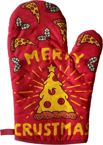 Miniatura 2 de Crazy Dog T-Shirts Merry Crustmas - Guante de cocina con gráfico de pizza de Navidad