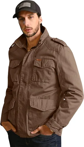 Miniatura 4 de WenVen Chaqueta ligera de estilo militar para hombre, rompevientos de algodón de sarga