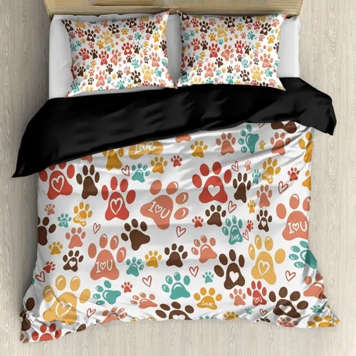 Miniatura 20 de Juego de funda de edredón con diseño de pata de perro, diseño de pata de cachorro, color beige, con 2 fundas de almohada