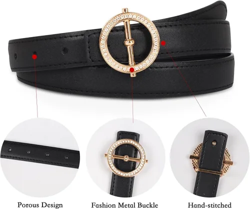 Miniatura 224 de Cinturón de cuero clásico con hebilla de metal para mujer con vestido de jeans