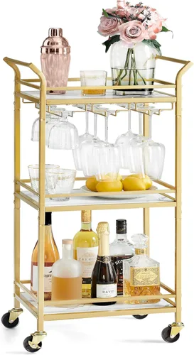Miniatura 11 de VASAGLE Carrito de Bar, Carrito de Servicio de Bar para el Hogar, Carrito de Servicio de Bar Pequeño con Estante de 3 Niveles, Portabotellas