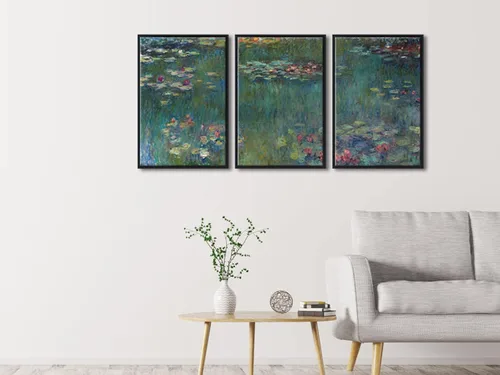 Miniatura 5 de Wieco Art Claude Monet - Lienzo enmarcado con 3 paneles, arte de pared de lirios de agua por Claude Monet, pinturas famosas, impresiones en lienzo