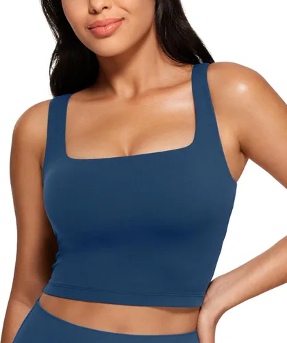 CRZ YOGA Butterluxe - Brasier deportivo de cuello cuadrado para mujer, camiseta corta sin mangas acolchada con estante integrado para yoga