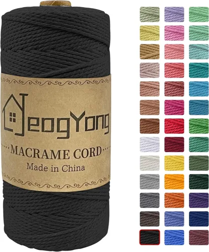 Miniatura 20 de JeogYong Cuerda de macramé de 0.078 pulgadas x 218 yardas, cuerda de algodón natural torcida de 3 hebras, cuerda de algodón de color para colgar Café