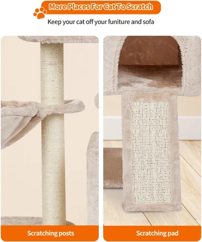 Miniatura 6 de FISH&NAP Lindo árbol para gatos, torre para gatos de interior, condominio de sisal, postes rascadores con plataforma de salto, muebles para gatos