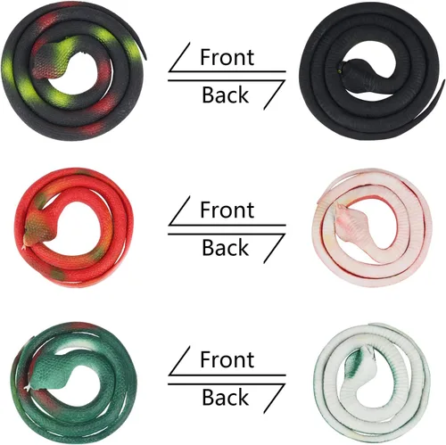Miniatura 4 de Outee 7 serpientes de goma realistas – Juguetes falsos de serpiente negra de 15 a 47.2 pulgadas para accesorios de jardín, pájaros asustadores