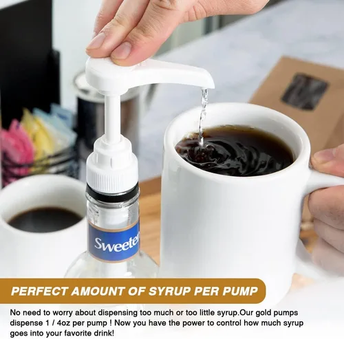 Miniatura 4 de 12 paquetes de dispensador de bomba de jarabe de café, se adapta a botellas de jarabe saborizante de café de 25.4 onzas, sin goteo, ideal para Oro