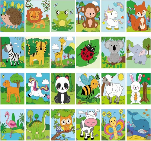 Sherr Juego de 24 lienzos predibujados para pintar para adultos, lienzo preimpreso a granel, sorbo y kit de pintura, paneles estirados, juego de