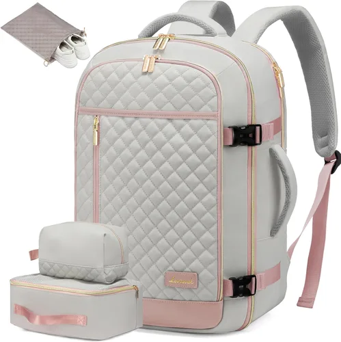 Miniatura 8 de LOVEVOOK - Mochila para laptop con bolso para mujer, mochila de viaje de moda, aprobada por aerolíneas, Beige, Mochilas de viaje