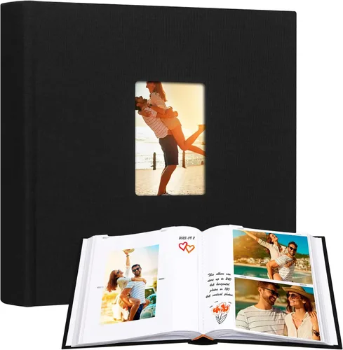 Álbum de fotos de 4 x 6 pulgadas, 240 fotos con espacio de escritura, cubierta de lino con ventana frontal, 240 fotos horizontales y verticales de 4