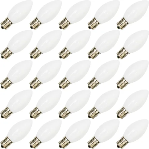 SUNSGNE Bombillas LED C9 de repuesto blancas de Navidad, paquete de 25 bombillas LED de Navidad C9 de plástico para luces de cadena de patio al aire
