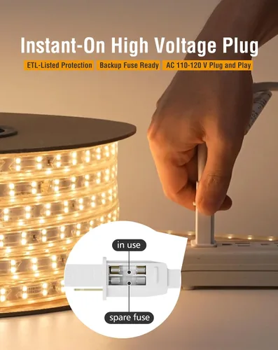 Miniatura 6 de Shine Decor Tira de luces LED Plus CA 120V, cuerda brillante de doble fila conectable, ETL IP65 impermeable y resistente a la intemperie para Blanco