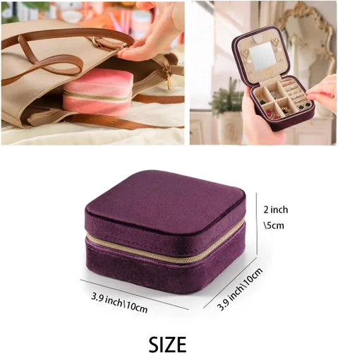 Miniatura 5 de ZPROW Joyero de viaje de terciopelo de felpa, organizador de joyas de viaje, estuche de viaje para joyas, joyero de viaje, pequeño joyero
