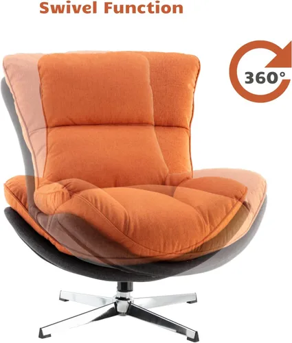 Miniatura 5 de HEAH-YO Silla giratoria decorativa, moderna silla de sala de estar con respaldo, silla de lectura tapizada de lino sin brazos para dormitorio